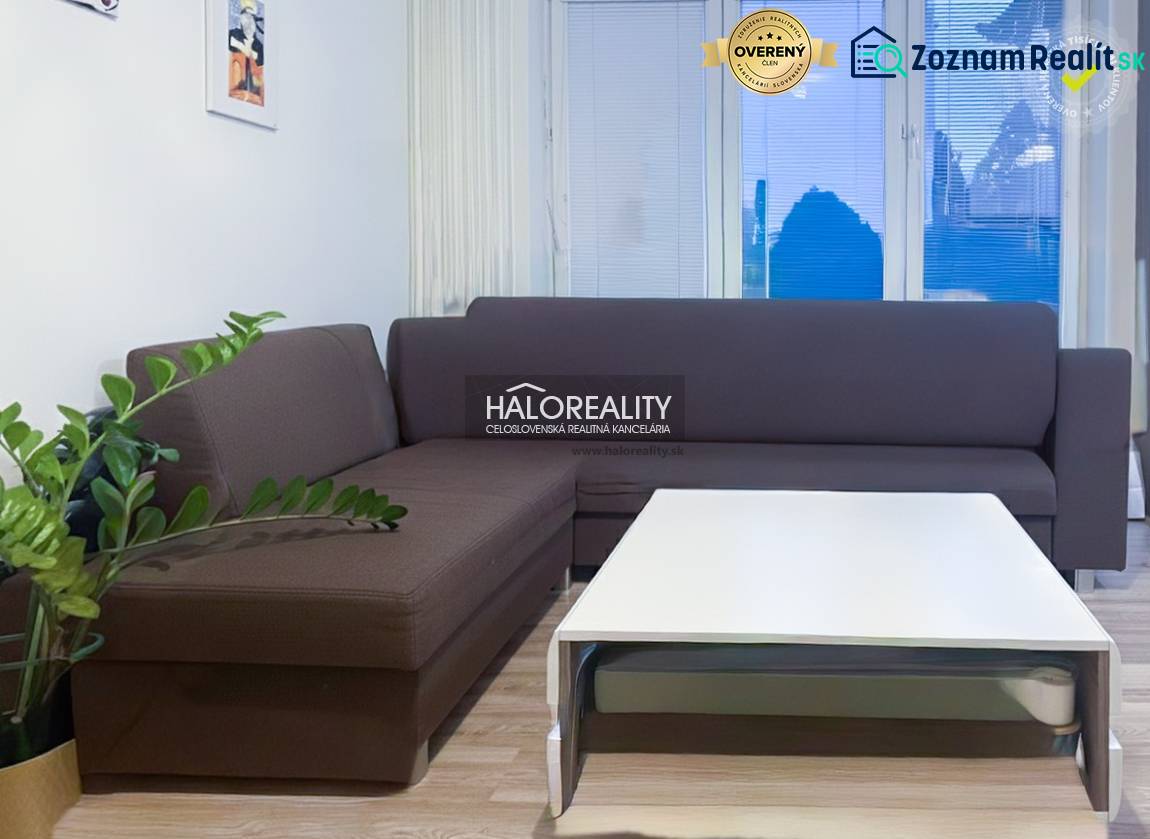 Wohnzimmer mit braunem Sofa in einer 2-Zimmer-Wohnung, Boden mit Holzdekor.