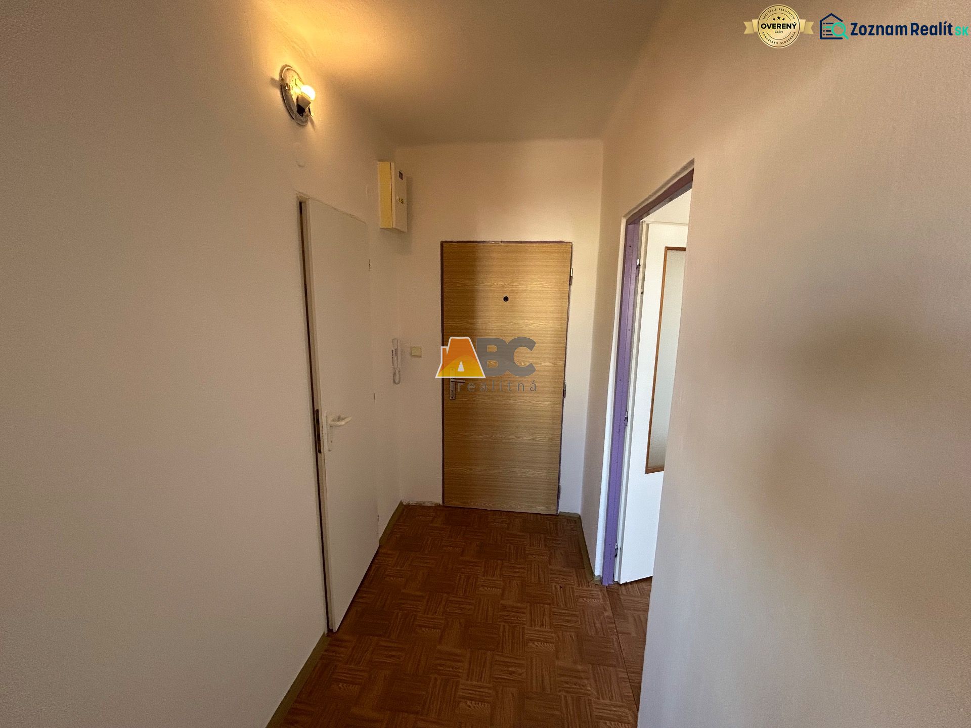 Eingangsflur in einer 2-Zimmer-Wohnung mit Holzboden und heller Beleuchtung.
