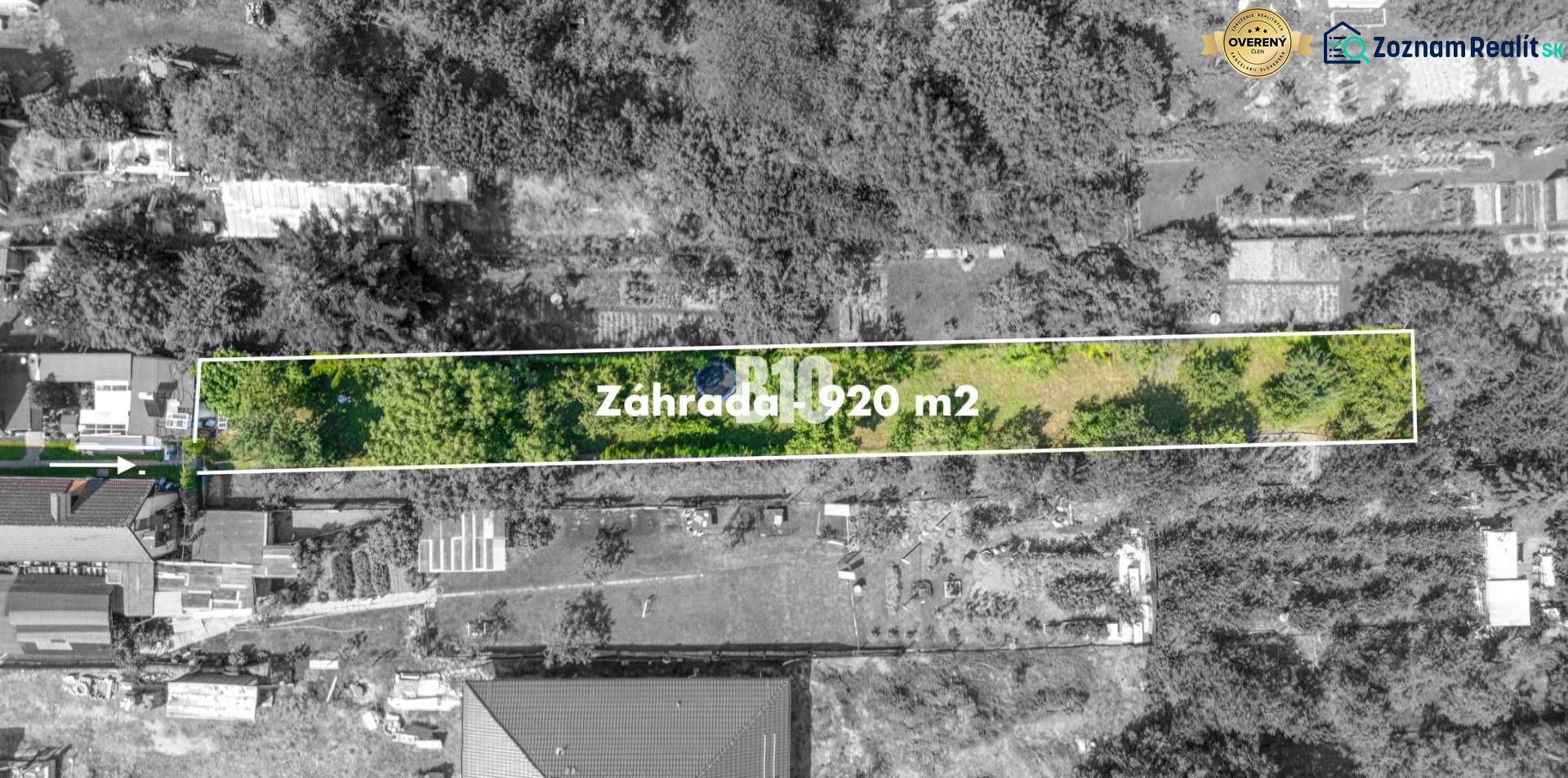 Luftaufnahme eines Gartens mit einer Fläche von 920 m², Grundstücke - Wohnen, Jadranská, Bratislava IV.