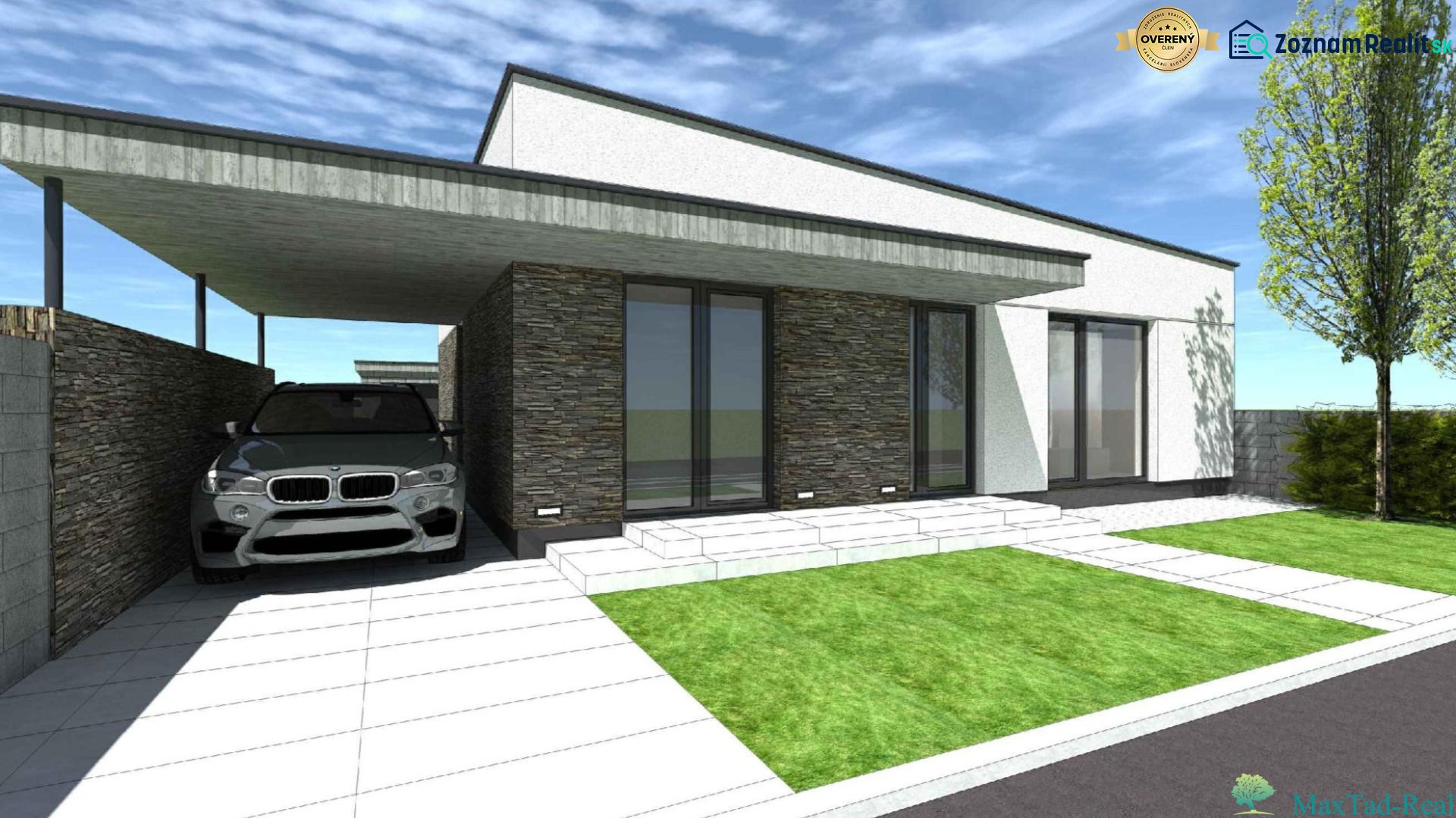Einfamilienhaus an der Uferstraße J. M. Hurbana in Michalovce mit einem Carport.