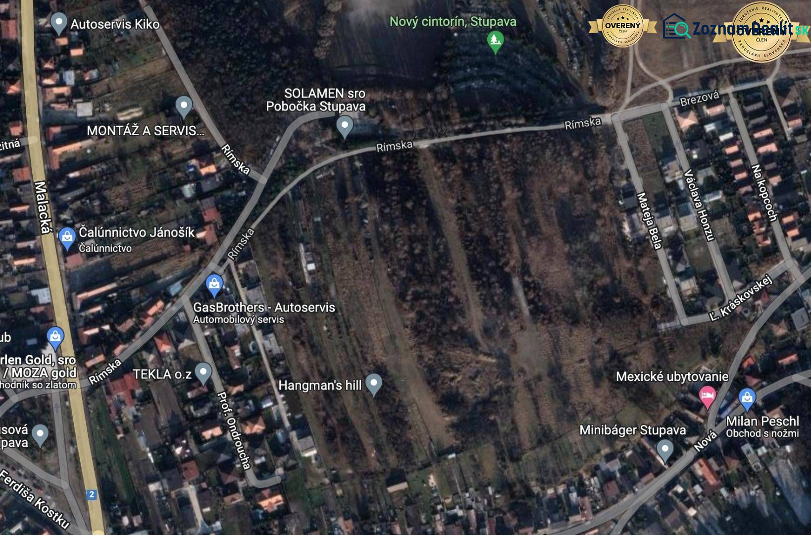 Luftaufnahme von Grundstücken - Wohnen in Stupava in der Rímska-Straße.