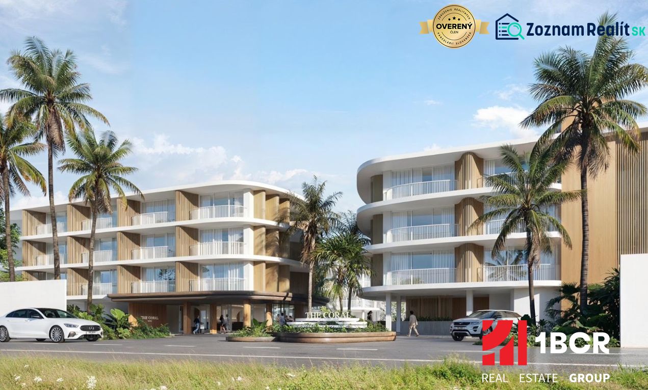 Wohnungsbau in Surat Thani mit Palmen und moderner Architektur.