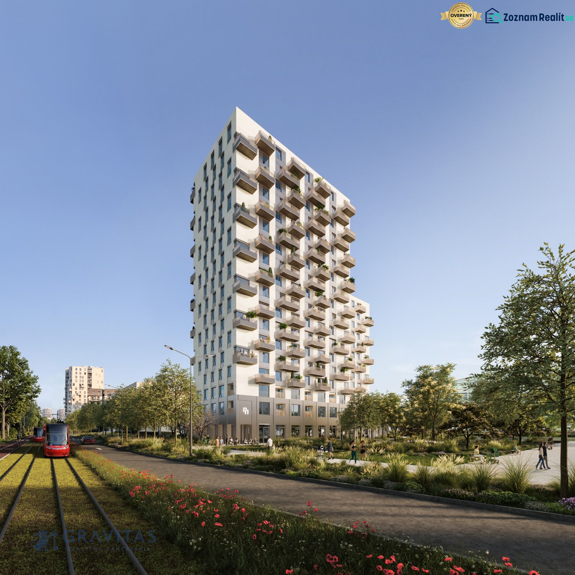 Moderne Wohnbebauung an den Mlynské Nivy in Bratislava-Ružinov, neben der Straßenbahnstrecke.