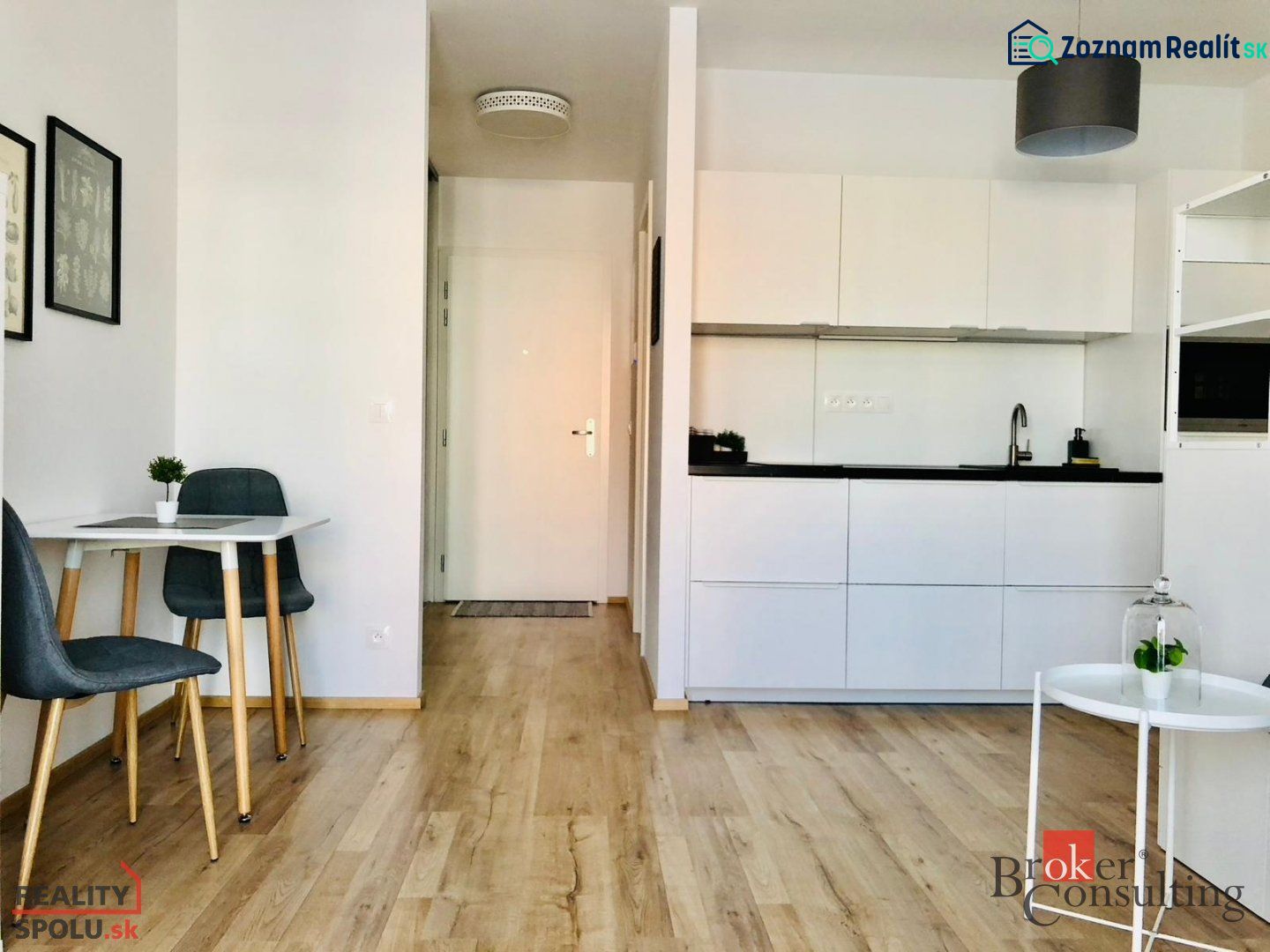 1-Zimmer-Wohnung mit Holzboden, Küche und Essbereich.