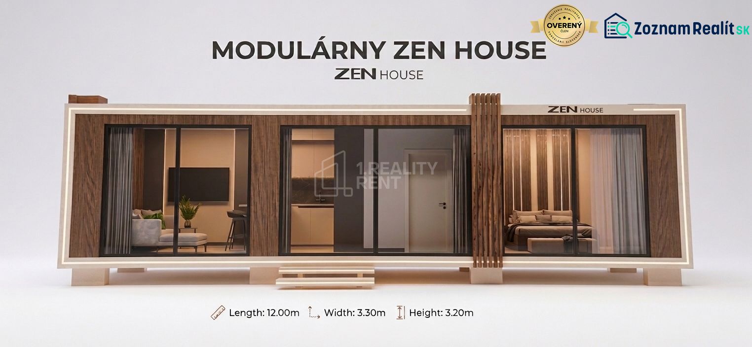 Modulares Zen-Haus mit Glastüren und Holzdekor für ein Einfamilienhaus in Kysucké Nové Mesto.