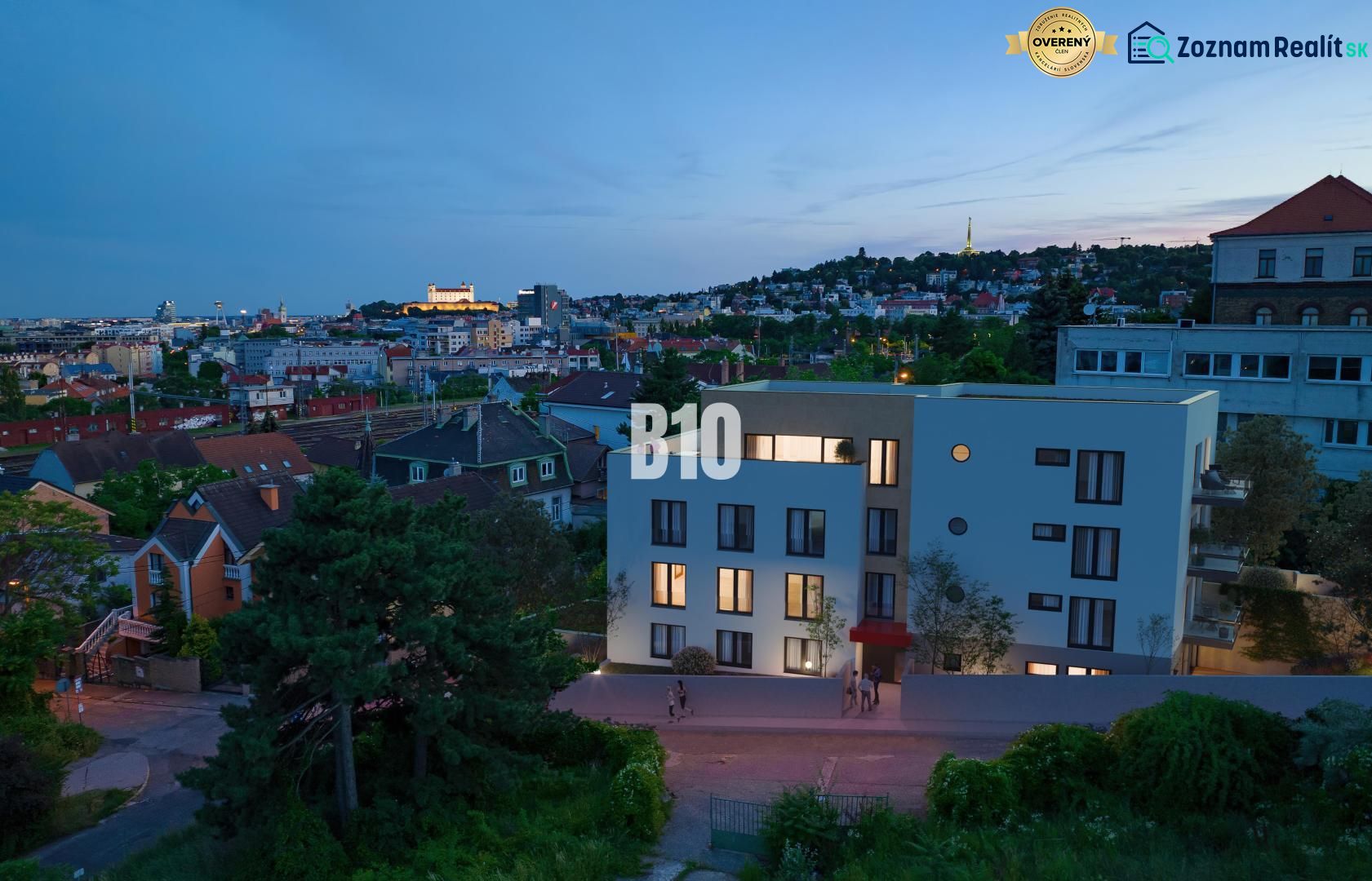 Nachtpanorama von der Straße Pod Strážami in Bratislava III mit Blick auf eine 3-Zimmer-Wohnung.