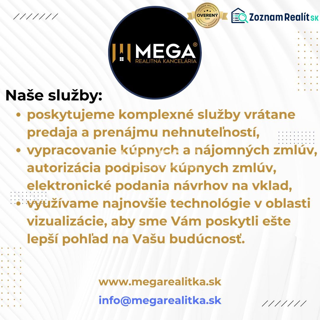 Werbung für die Dienstleistungen der Immobilienagentur Mega, einschließlich Verkauf, Vermietung und Visualisierung.