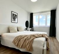 Helles Schlafzimmer in einer 2-Zimmer-Wohnung mit zwei Betten und einem Fenster.