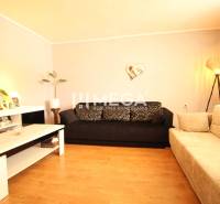 Wohnzimmer eines Einfamilienhauses mit Sofas, Tisch und Wanddekorationen.