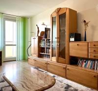 Wohnzimmer mit einer Wohnwand aus Holz und Licht in einer 3-Zimmer-Wohnung.