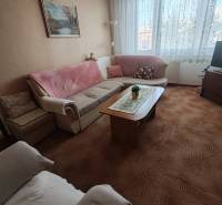 Wohnzimmer in einer 3-Zimmer-Wohnung mit Sofa, Teppich und Wanddekoration.