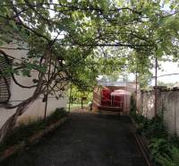 Ein Einfamilienhaus in Hrkovce mit einer Bank unter Kletterpflanzen im Garten.