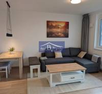 Wohnzimmer in einer 2-Zimmer-Wohnung mit einem bequemen Sofa und einem Esstisch.