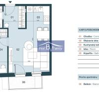 Grundriss einer 2-Zimmer-Wohnung mit Eingangsdiele, Wohnzimmer, Küchenzeile, Zimmer und Balkon.