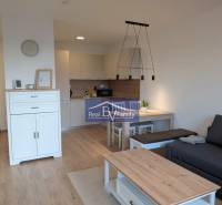 Wohnzimmer mit Küche und Essbereich in einer 2-Zimmer-Wohnung.