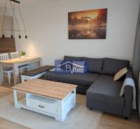 Wohnzimmer in einer Zweizimmerwohnung mit Sofa und Esstisch.