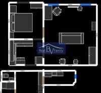 Grundriss einer 2-Zimmer-Wohnung mit Möbeln und genauen Abmessungen der einzelnen Räume.