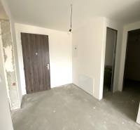 Eingangshalle in einer 2-Zimmer-Wohnung mit Holztüren und offenen Räumen.