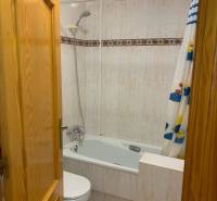 Ein Badezimmer in einem Einfamilienhaus mit einer Badewanne, einer Toilette und einem Duschvorhang mit Enten.