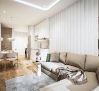 Wohnzimmer mit Küchenzeile, Sofa und Esstisch in einer 3-Zimmer-Wohnung.