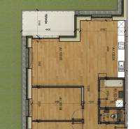 Grundriss einer 3-Zimmer-Wohnung mit Terrasse und Garten.
