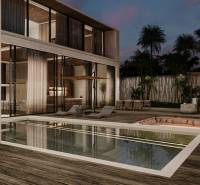 Ein Einfamilienhaus in Nord-Zanzibar mit Pool, Terrasse und verglasten Wänden.