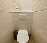 Toilette mit Fliesen und Boden in einer 4-Zimmer-Wohnung, helle Farben verleihen ein sauberes Aussehen.