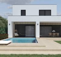 Ein Einfamilienhaus in Opoj mit Pool, Liegestuhl und Terrasse, umgeben von Grün.
