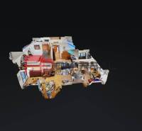 3D-Grundriss mit Innenausstattung eines Einfamilienhauses. Die einzelnen Räume sind dargestellt.