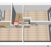 Grundriss mit Holzboden, Badezimmer, Toilette und Fenstern, bestimmt für Grundstücke - Wohnen.