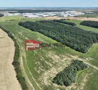 Luftaufnahme von landwirtschaftlichen und forstwirtschaftlichen Flächen bei der Senecká-Straße und Gebäuden.