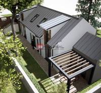 Visualisierung eines Hauses mit modernem Dach und Pergola in der Holubyho-Straße in Pezinok.