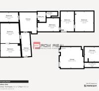 Grundriss eines Einfamilienhauses mit fünf Schlafzimmern, einer Küche, einem Badezimmer und einer Garage.