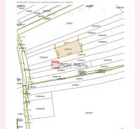 Pozemková mapa in Bratislava-Dúbravka, mit Parzellennummern und umgezeichnetem Grundstück für Gärten.
