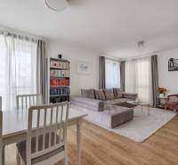 Wohnzimmer mit Sofa, Esstisch und Bücherregal in einer 3-Zimmer-Wohnung.