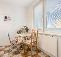Essbereich mit Tisch, Stühlen und Dekoration in einer Einzimmerwohnung.