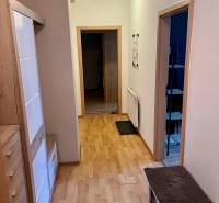 Der Flur in der 2-Zimmer-Wohnung mit hellen Holzmöbeln und offenen Türen.