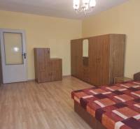 Ein Zimmer in einer 2-Zimmer-Wohnung mit einem Bett, einem Schrank und einer Kommode auf einem Holzboden.
