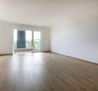 Geräumiges Wohnzimmer in einer 3-Zimmer-Wohnung mit Blick durch ein großes Fenster.