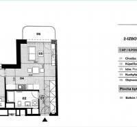 Der Grundriss zeigt eine 2-Zimmer-Wohnung mit Flur und Küche im Obergeschoss der Straße Cvernovka.