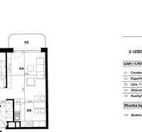 Grundriss einer 2-Zimmer-Wohnung in der Nähe der Straße Cvernovka mit einer Fläche von 52,02 m² und einem Balkon.