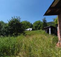 Ein Einfamilienhaus in Čelovce, umgeben von hohem Gras und Bäumen, mit einer Ziegelfassade.