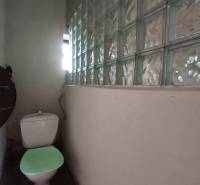 Toilette mit Milchglasbausteinen in einem Einfamilienhaus.
