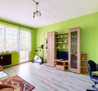 Wohnzimmer in einer 3-Zimmer-Wohnung mit farbiger Wand, Glastisch und stehendem Fahrrad.