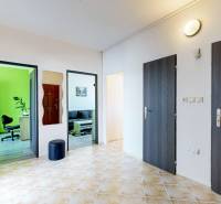 Der Flur einer 3-Zimmer-Wohnung mit hellen Wänden, Boden und mehreren Türen.