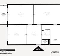 Grundriss einer 3-Zimmer-Wohnung mit Loggia, Wohnzimmer, Schlafzimmer, Badezimmer und Küche.