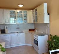 Küche in einer 3-Zimmer-Wohnung mit weißer Küchenzeile, Ausstattung und Grünpflanzen.