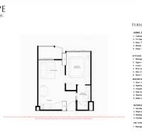 Der Plan zeigt eine 2-Zimmer-Wohnung, umfasst den Wohnbereich, die Küche und das Schlafzimmer.