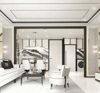 Luxuriöses Interieur einer 3-Zimmer-Wohnung mit eleganter Sitzecke und moderner Beleuchtung.
