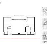 Grundriss einer Zweizimmerwohnung von 68-70 m² mit Einrichtungsvorschlag und Beschreibung der Ausstattung der Räume.